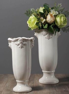 欧式狮头浮雕白色创意陶瓷花瓶花盆客厅玄关家居酒店装饰水培摆件