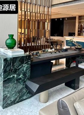 简约现代高端茶桌椅组合轻奢岩板导台家用办公会客茶室一体泡茶台