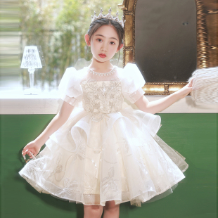 钢琴演奏礼服女童轻奢小众高端花童婚礼小女孩儿童小主持人演出服