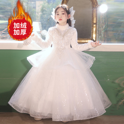 主持人礼服女童轻奢小众高端儿童钢琴演奏服女孩白色公主裙演出服