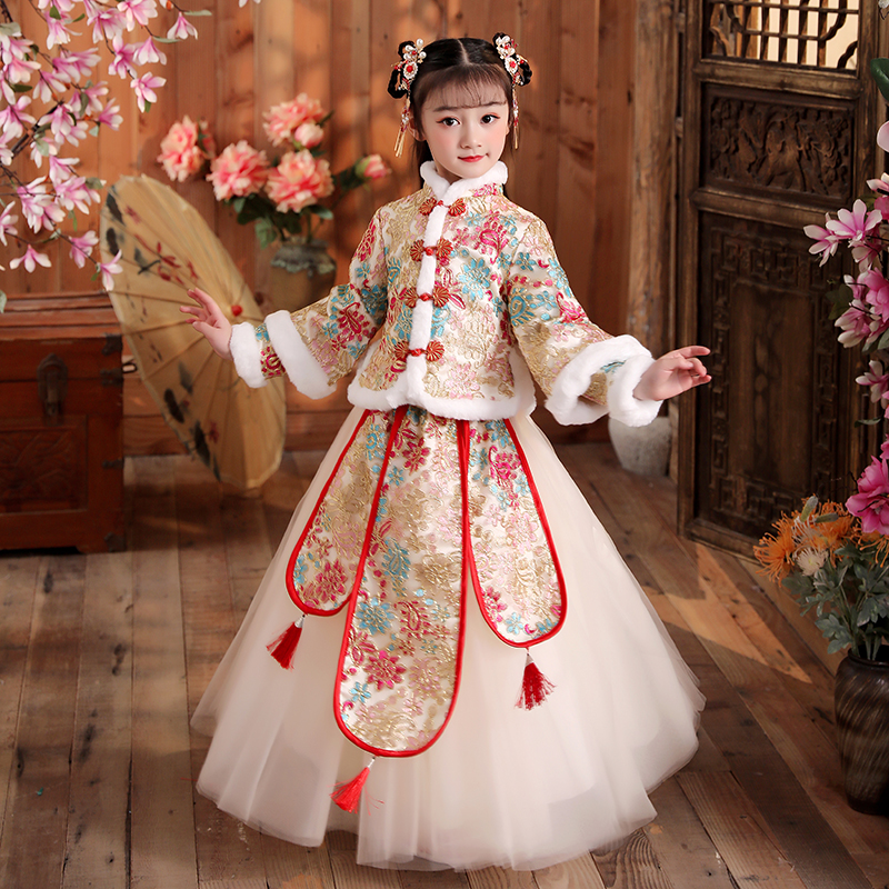 圣诞衣服儿童拜年服女童冬装加厚汉服套装新中式唐装元旦节演出服