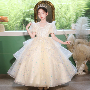 钢琴演奏礼服女童轻奢小众高端洋气儿童主持人走秀生日花童演出服