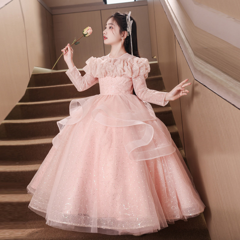 主持人礼服女童秋冬长袖粉色儿童钢琴演奏服花童婚礼小女孩演出服,童装/婴儿装/亲子装,儿童礼服,淘宝优惠券,粉丝福利购,淘宝优惠卷