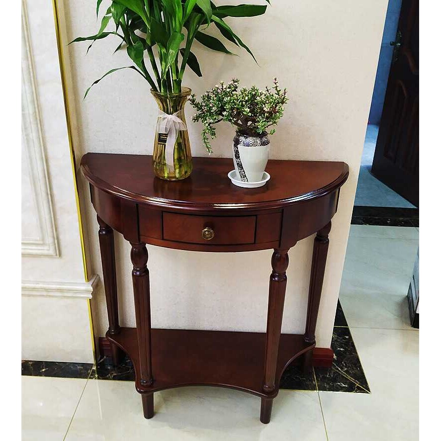 欧式实木玄关桌隔断柜美式玄关柜长条桌靠墙走廊半圆玄关台新