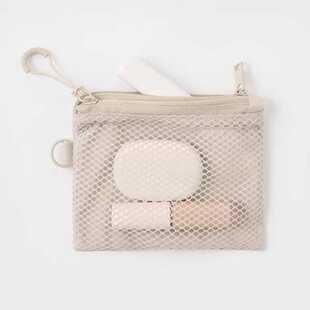 ?简本素品MOKU聚酯纤维双层网格收纳包拉链置物包零钱小包卡