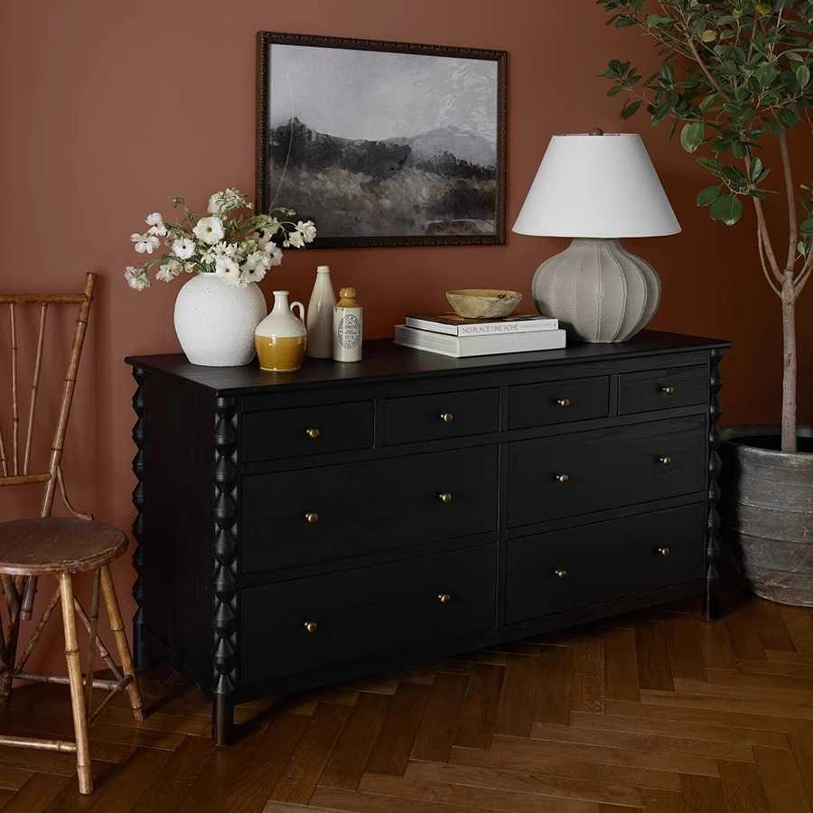 美式实木斗柜黑色八斗柜新古典储物柜卧室抽屉柜客厅靠墙收纳柜子