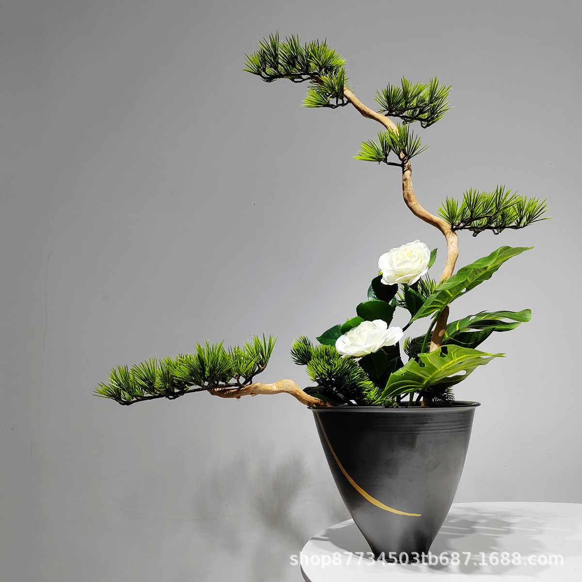 新中式日式禅意茶室茶空间样板间售楼处民宿仿真花艺绿植茶几花架