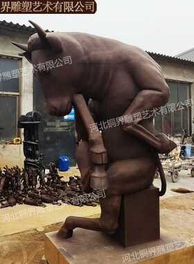 思考的牛铸铜雕塑铜牛沉思牛铜雕像thinking cows bronze sculptu