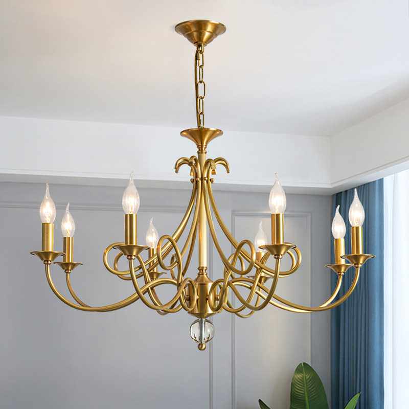 全铜卧室灯简约房间美式吊灯客厅餐厅灯法式轻奢高级感蜡烛灯具