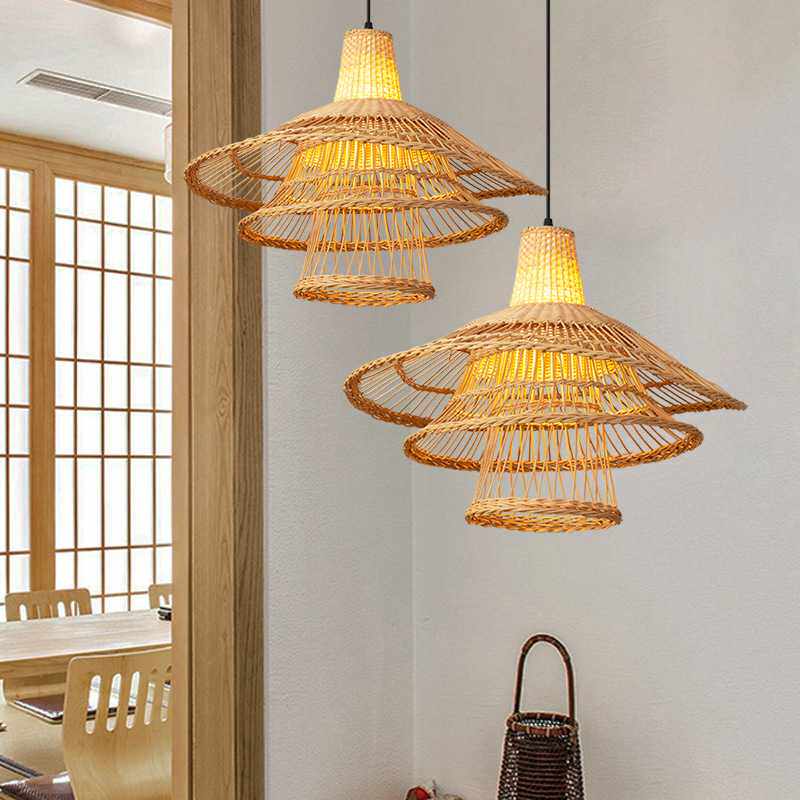 日式榻榻米吊灯书房现代简约灯具客厅餐厅竹编竹灯中式卧室房间灯
