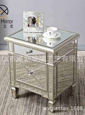 轻奢镜面玻璃床头柜小型简约卧室置物架意式极简床边柜子nightsta