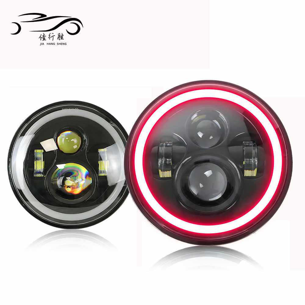 跨境 7寸牧马人大灯全圆双光透镜天使眼汽车led大灯h4远近光车灯
