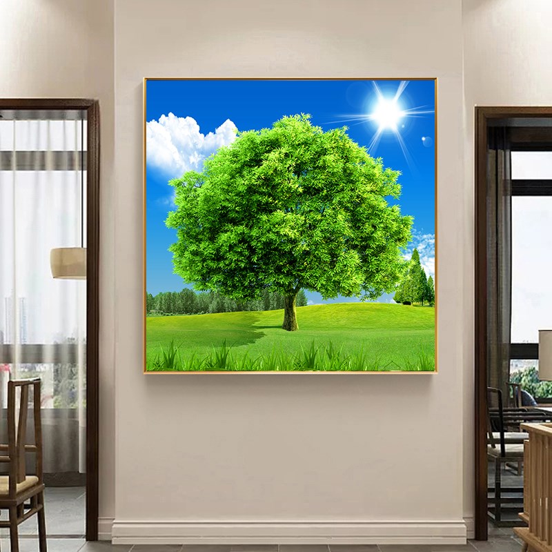 绿色小清新大树装饰画现代简约客厅餐厅玄关挂画树木树林森林壁画
