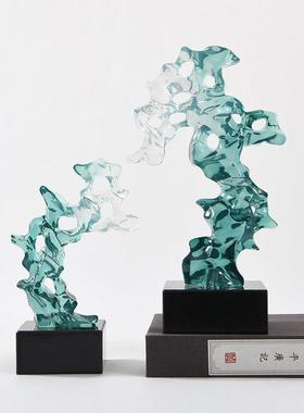 艺贝子新中式透明石头珊瑚太湖石摆件样板间博古架茶几软装饰品