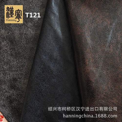 现货供应 T121 染色磨毛烫金仿皮做旧仿古服装沙发布