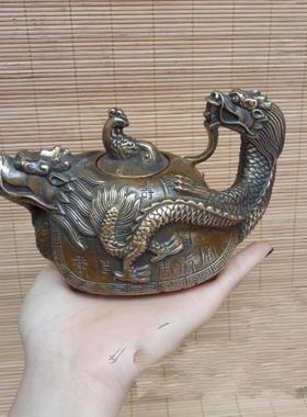 铜器仿古纯铜百寿龙龟壶摆件水壶茶壶铜器工艺品古玩收藏杂项