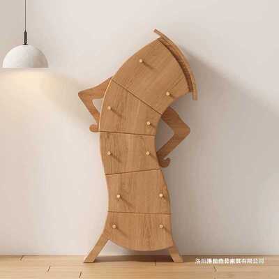 歪头造型柜子客厅可爱储物柜中古风歪脖子五斗柜实木叉腰个性斗柜