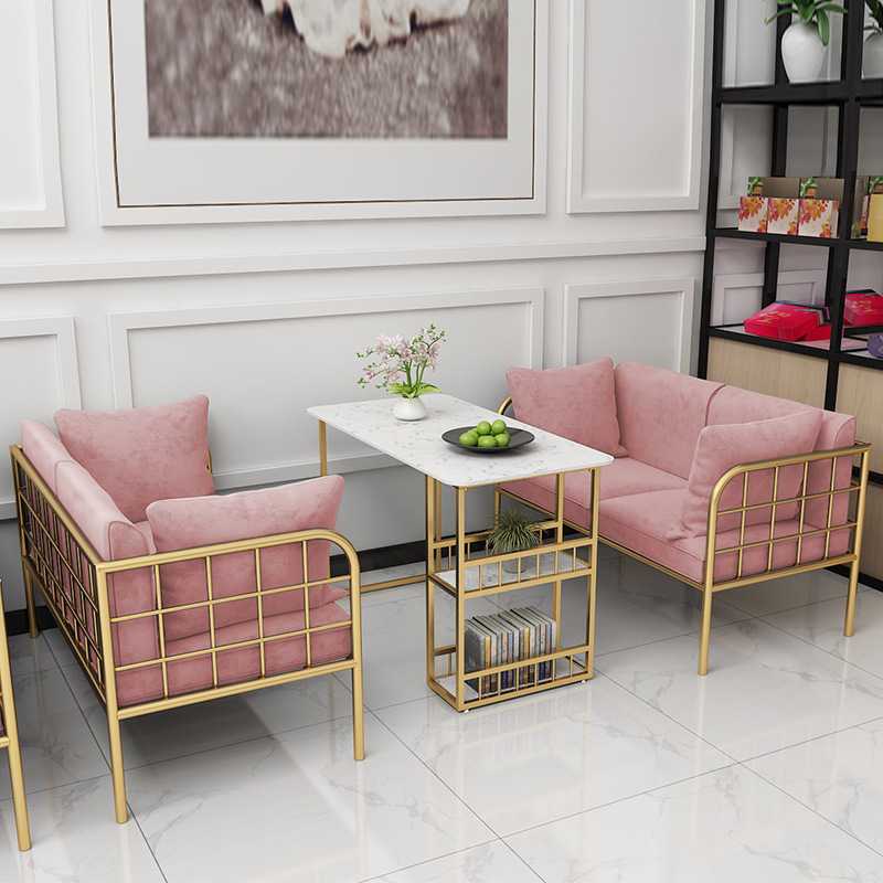 北欧网红奶茶店布艺沙发甜品店餐厅餐桌椅组合咖啡厅卡座沙发