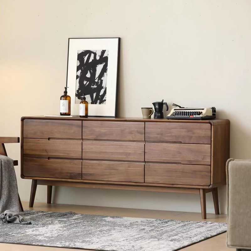 北美黑胡桃木九斗柜 简约现代纯实木抽屉柜 客厅卧室边柜储物柜家