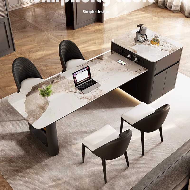 中岛台意式轻奢餐桌岛台一体家用高级感厨房餐厅岩板餐桌椅组合