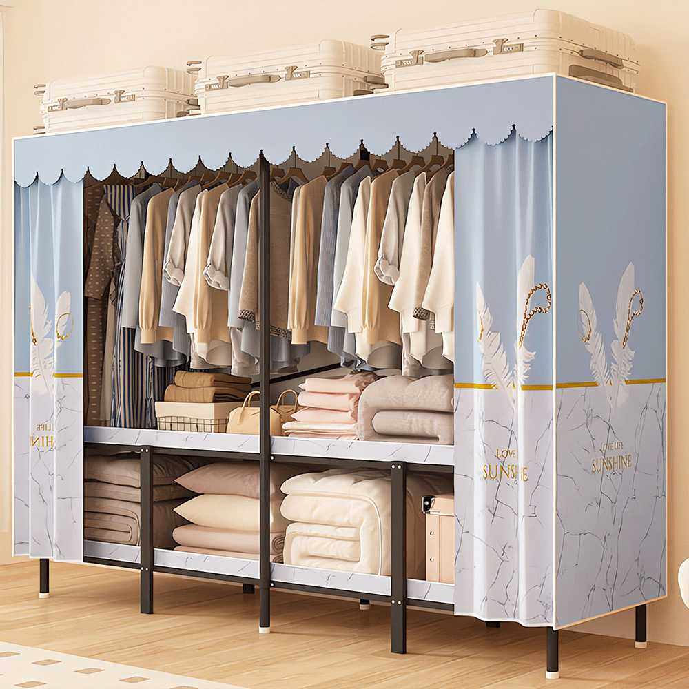 衣柜家用卧室简易折叠结实耐用出租房用布衣柜全钢架免安装挂衣架