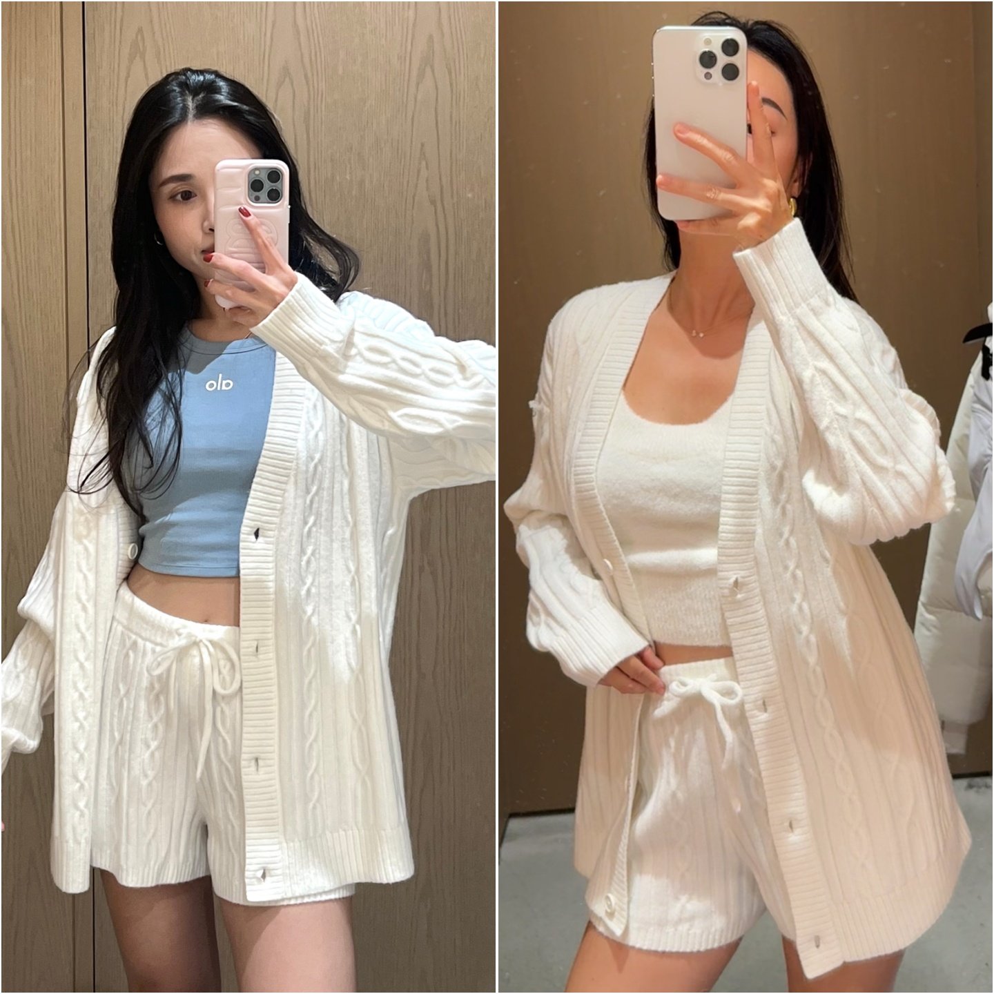 美国代购ALO 羊毛羊绒纽扣麻花绞花V领上衣针织开衫毛衣外套 女款