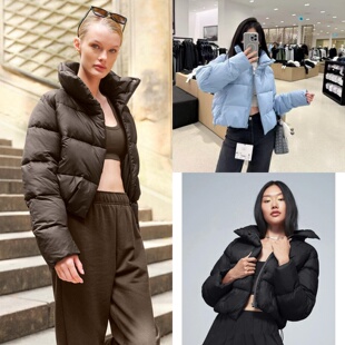 美国代购ALO 加厚保暖休闲夹克棉服外套四格泡芙短款面包羽绒服女