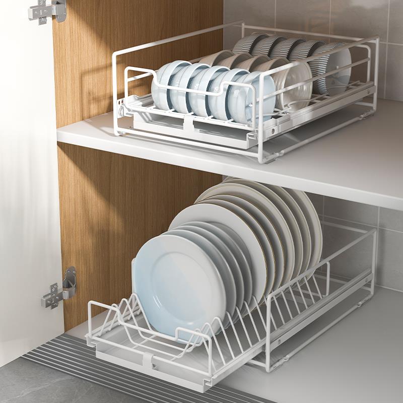 ⌘厨房柜内分隔餐具收纳盒洗碗台抽拉式碗碟架碗柜内拉篮碗盘置