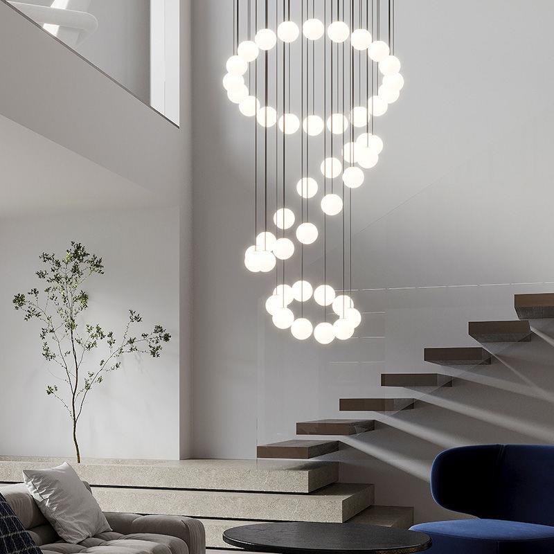 楼梯长吊灯北欧45头客厅灯后现代别墅复式楼螺旋吊灯简约餐厅灯具