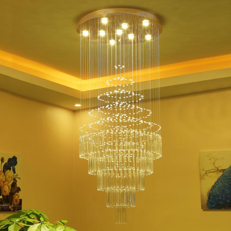 复式楼楼梯水晶大吊灯现代简约别墅客厅大厅长吊灯餐厅水晶吊线灯