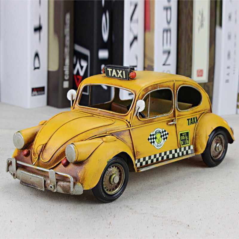 复古铁皮迷你汽车模型 甲壳虫老爷车家居摆件出租车创意装饰品
