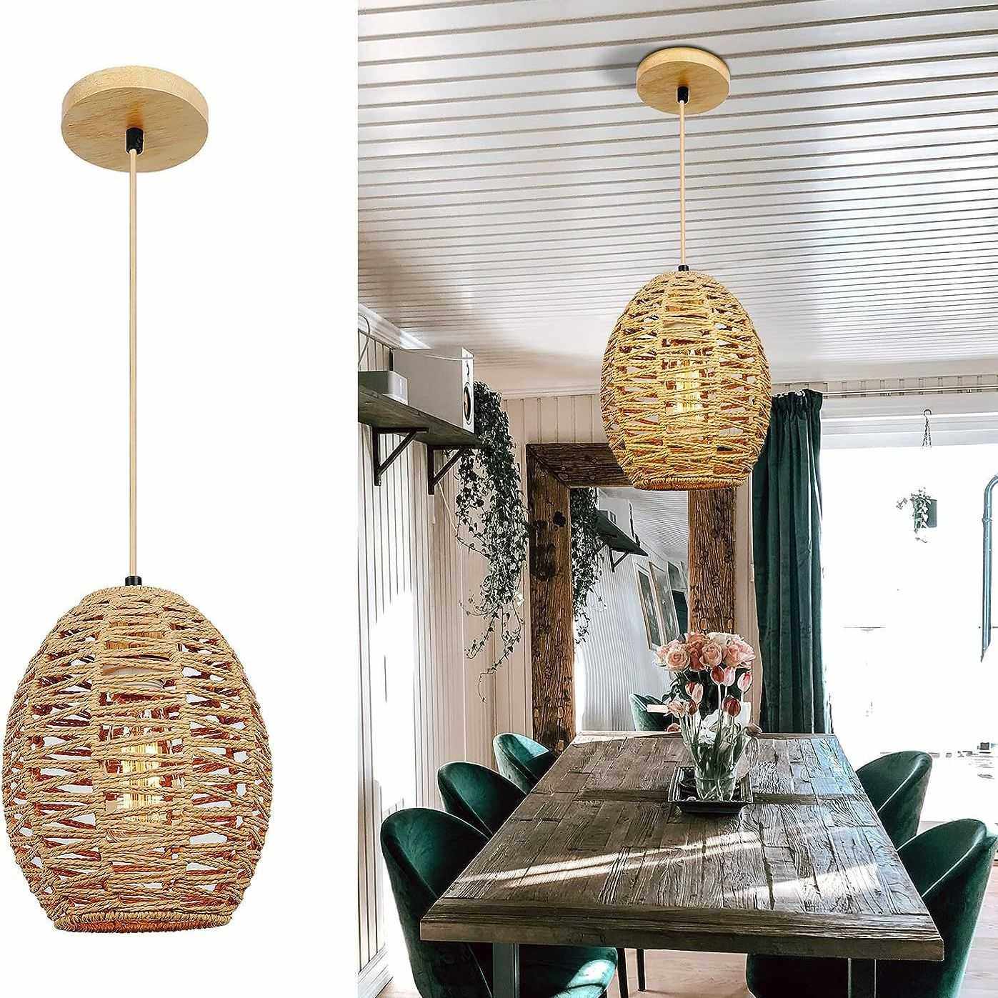 吊灯复古风美式麻绳灯罩餐厅灯吧台灯亚马逊灯具热销北美站大吊灯