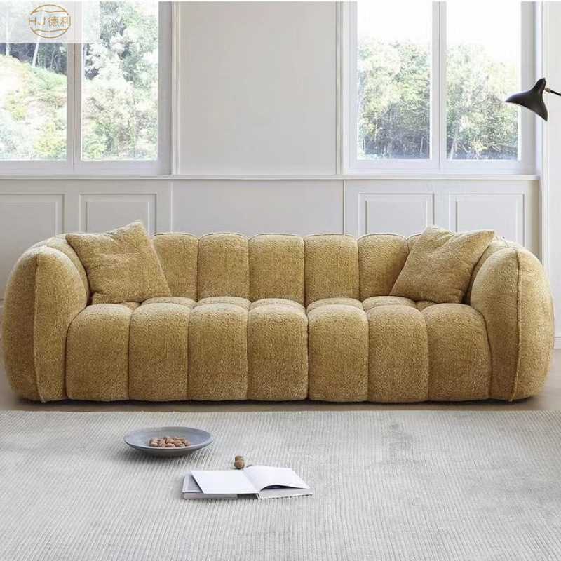 法式复古网红南瓜布艺沙发现代简约奶油风客厅加宽直排南瓜沙发