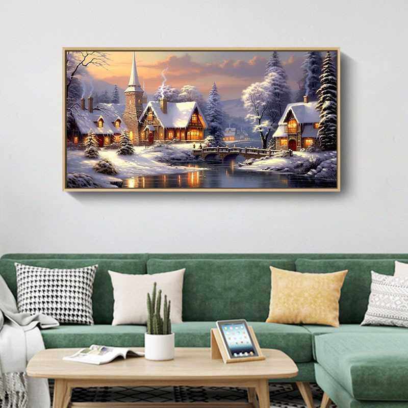 5D钻石画满钻新款雪中小屋系列十字绣点贴钻石绣外贸挂画