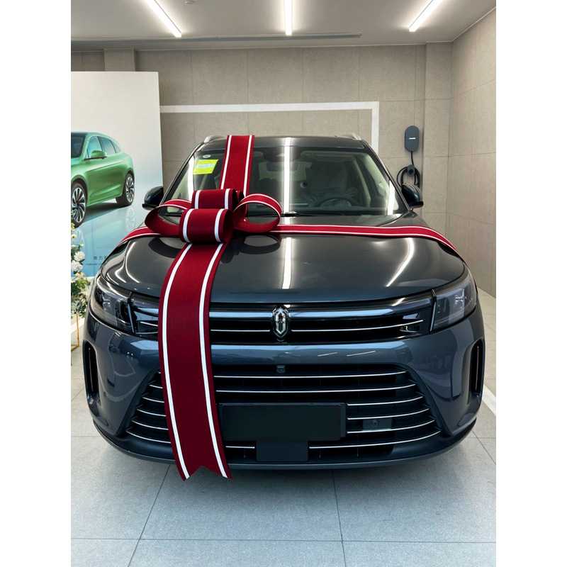 提车交车蝴蝶结大红花4S店展厅氛围花朵新车交付仪式电轿汽车布置