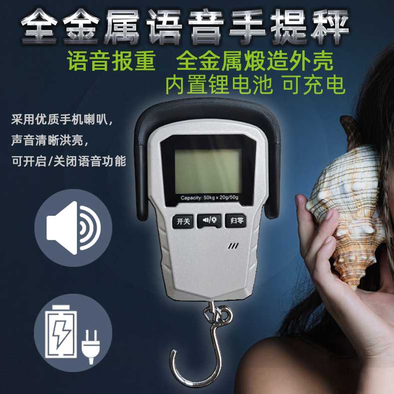 福日FURI全金属语音手提电子秤可充电