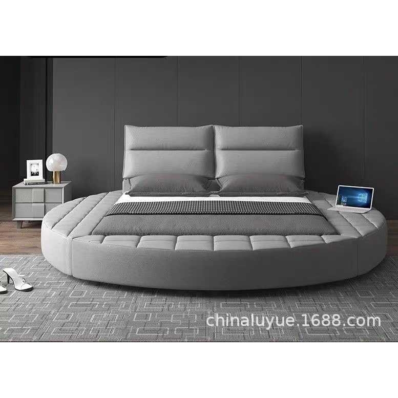 INS风休闲简约地台床榻榻米头布艺圆床现代北欧风主卧双人床