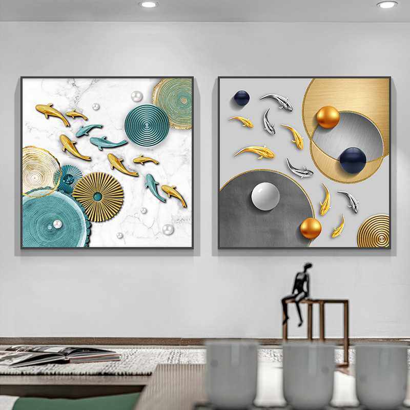 餐厅装饰画现代简约餐桌饭厅墙面挂画轻奢风客厅歺厅壁画鱼墙画