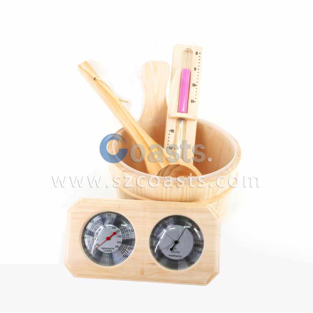 厂家桑拿设备木制双表镭射温湿度计/木桶木勺/计时沙漏桑拿房配件