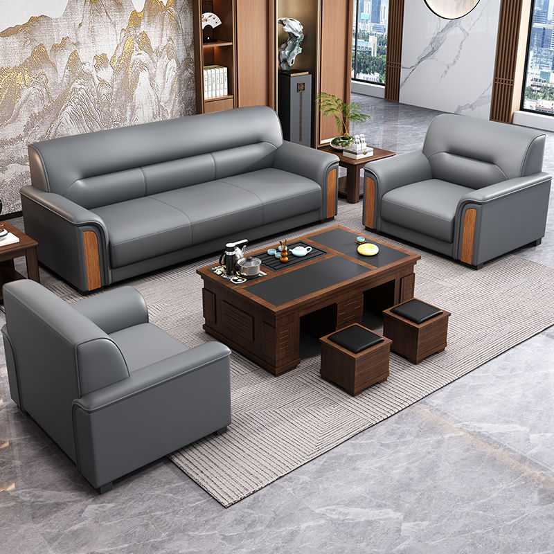 办公沙发现代简约商务接待三位办公室会客洽谈皮沙茶几