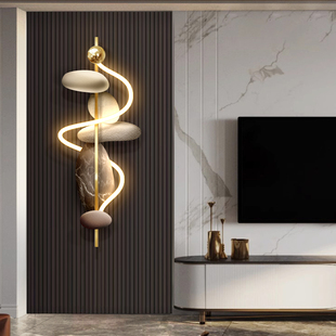 石来运转客厅格栅装饰挂件画电视背景H墙高级感壁灯画卧室床头挂