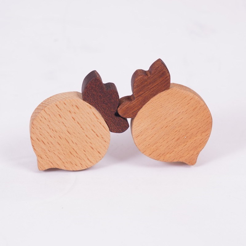 儿童衣柜拉手卡通可爱橱柜抽屉森林动物柜门把手实原木Z质抽屉把