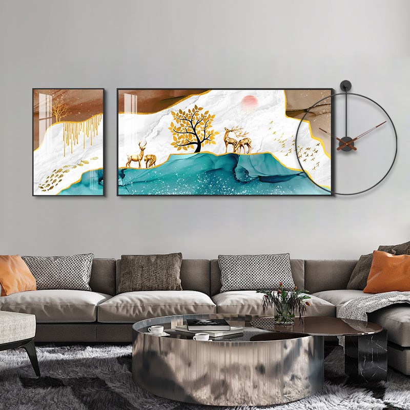 简约现代装饰画创意圆形挂钟组合玄关客厅餐桌沙发背景墙挂画图片