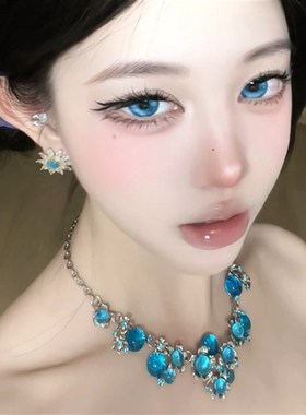 zoozmomo蓝色水晶花朵项链女2025新款轻奢小众高级重工锁骨链配饰