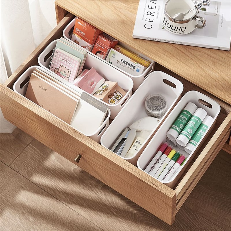 【拍1发6】抽屉窄款收纳盒橱柜收纳盒PP塑料盒桌面收纳盒