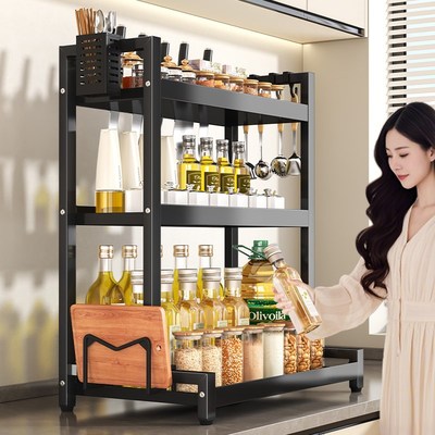 厨房调料品置物架多功能台面灶台上双层刀筷放油盐酱醋调味收纳架