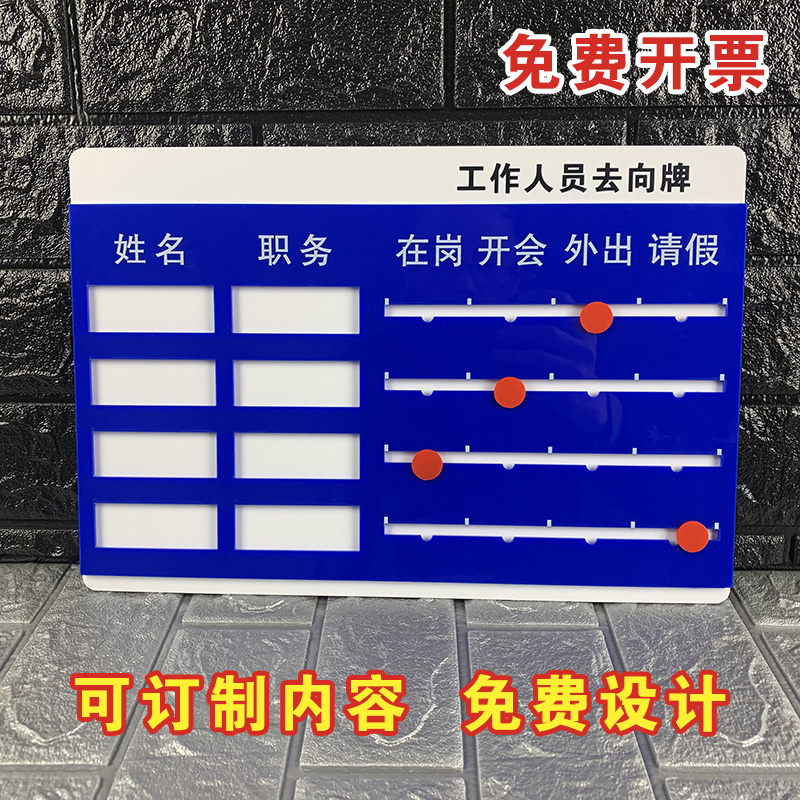 人员去向牌定制告知牌亚克力岗位职责牌员工工作状态标识牌公示牌
