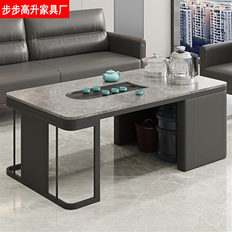 新款岩板功夫茶几办公家用功夫茶台带烧水壶O内藏式水桶功夫茶桌