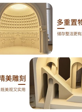 艺术城堡床头柜高级m感卧室落地摆件床边储物柜带灯一体家居装饰