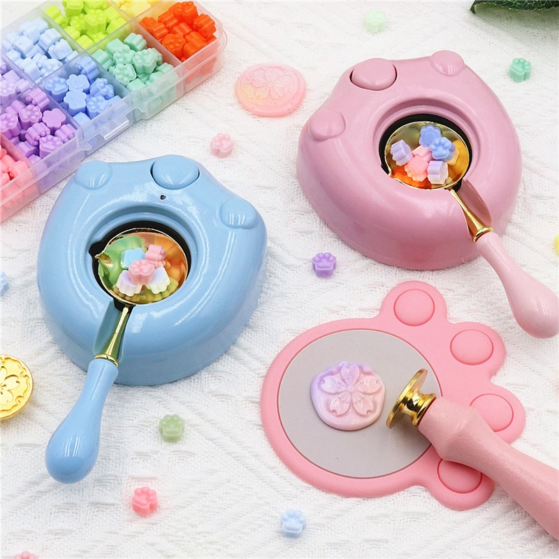 新款猫爪火漆印章电熔炉火漆蜡粒章头手柄套装P一整套智能恒温电